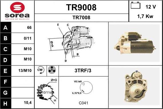 SNRA TR9008 - Стартер autospares.lv