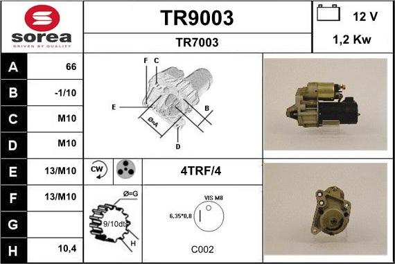 SNRA TR9003 - Стартер autospares.lv