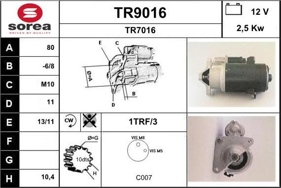 SNRA TR9016 - Стартер autospares.lv