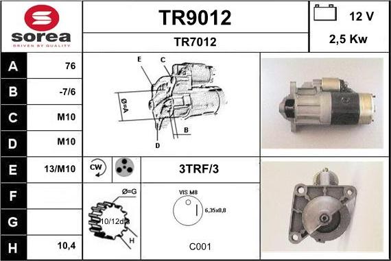 SNRA TR9012 - Стартер autospares.lv