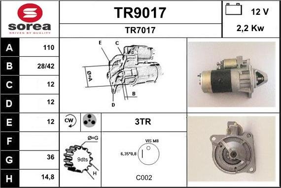 SNRA TR9017 - Стартер autospares.lv