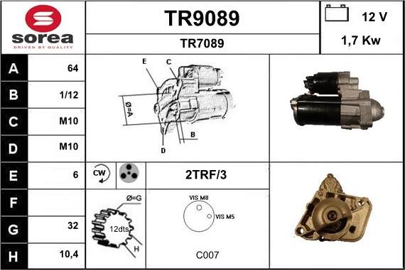 SNRA TR9089 - Стартер autospares.lv