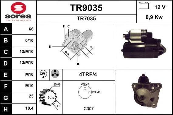 SNRA TR9035 - Стартер autospares.lv