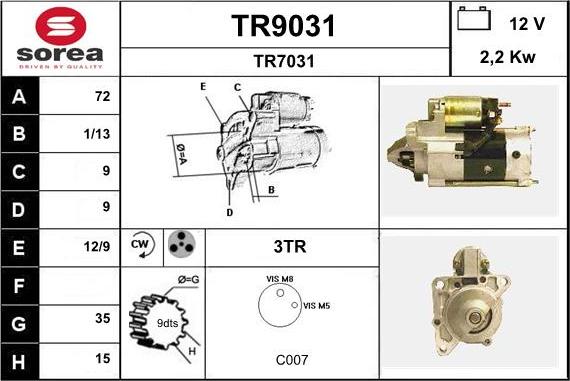 SNRA TR9031 - Стартер autospares.lv