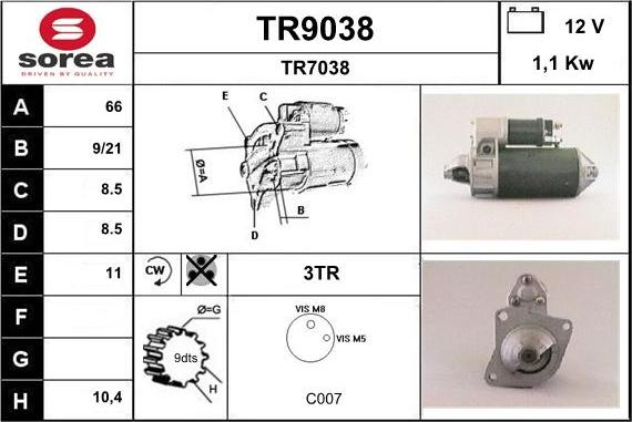 SNRA TR9038 - Стартер autospares.lv