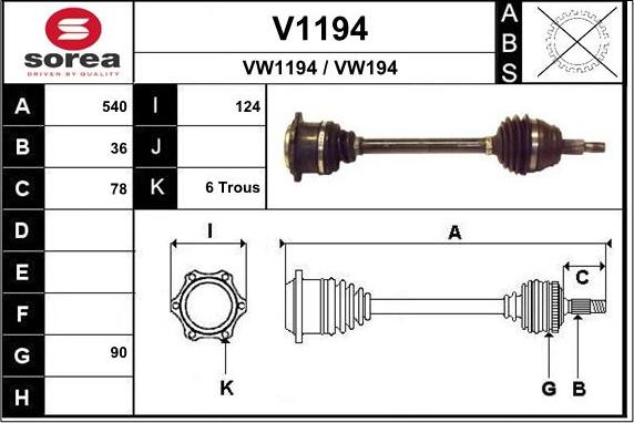 SNRA V1194 - Приводной вал autospares.lv