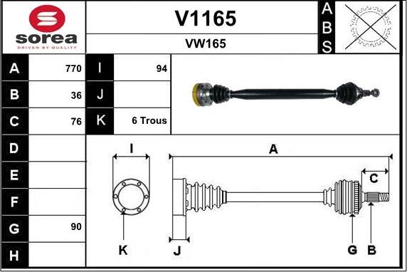 SNRA V1165 - Приводной вал autospares.lv