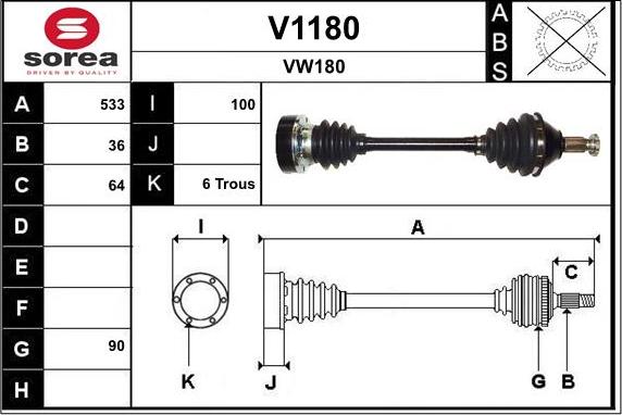 SNRA V1180 - Приводной вал autospares.lv