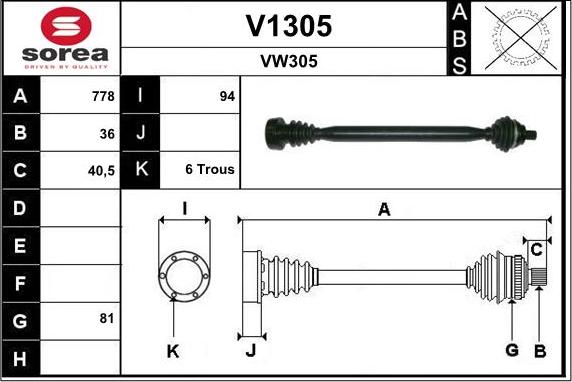 SNRA V1305 - Приводной вал autospares.lv