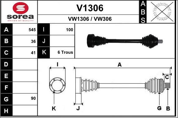 SNRA V1306 - Приводной вал autospares.lv