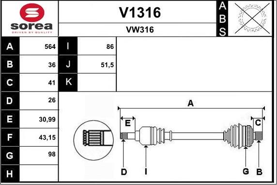 SNRA V1316 - Приводной вал autospares.lv