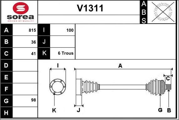 SNRA V1311 - Приводной вал autospares.lv