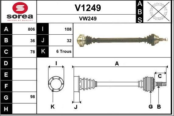 SNRA V1249 - Приводной вал autospares.lv