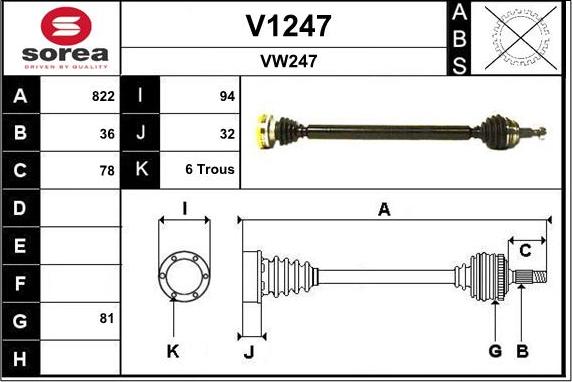 SNRA V1247 - Приводной вал autospares.lv