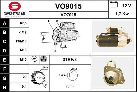 SNRA VO9015 - Стартер autospares.lv