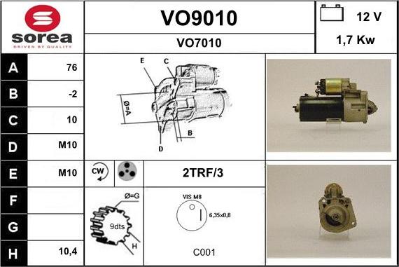 SNRA VO9010 - Стартер autospares.lv