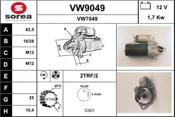 SNRA VW9049 - Стартер autospares.lv