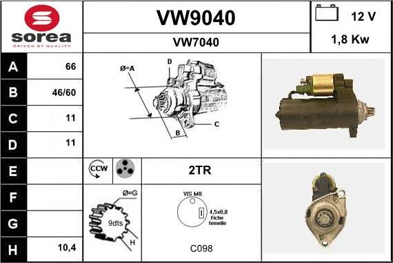 SNRA VW9040 - Стартер autospares.lv