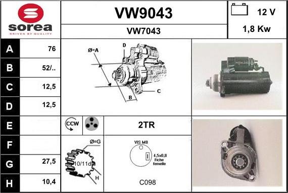 SNRA VW9043 - Стартер autospares.lv