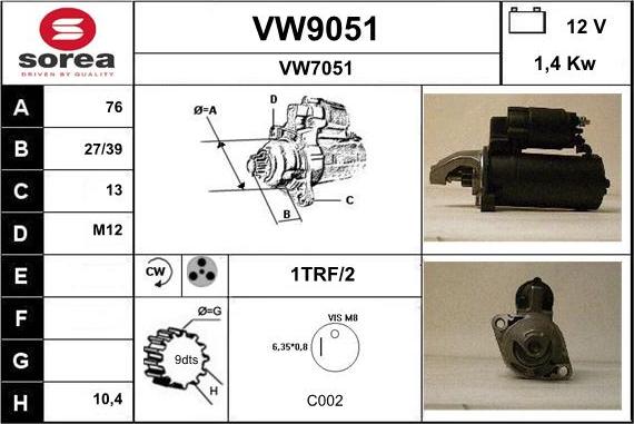 SNRA VW9051 - Стартер autospares.lv