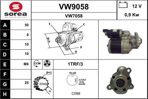 SNRA VW9058 - Стартер autospares.lv