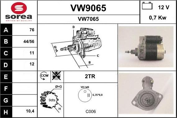 SNRA VW9065 - Стартер autospares.lv