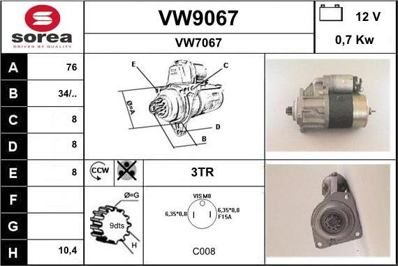 SNRA VW9067 - Стартер autospares.lv