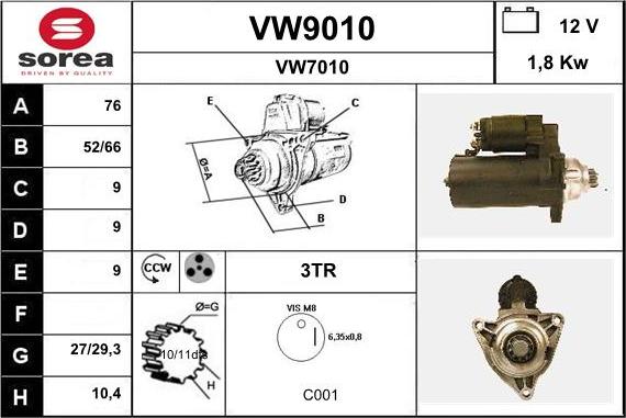 SNRA VW9010 - Стартер autospares.lv