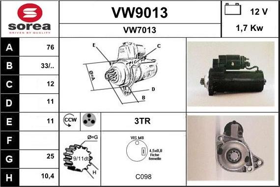 SNRA VW9013 - Стартер autospares.lv