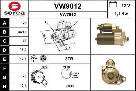 SNRA VW9012 - Стартер autospares.lv