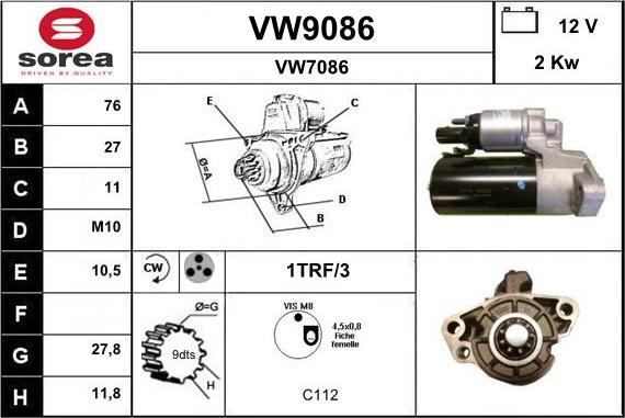 SNRA VW9086 - Стартер autospares.lv