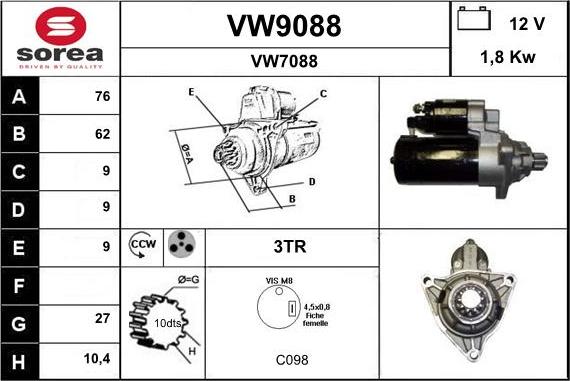 SNRA VW9088 - Стартер autospares.lv