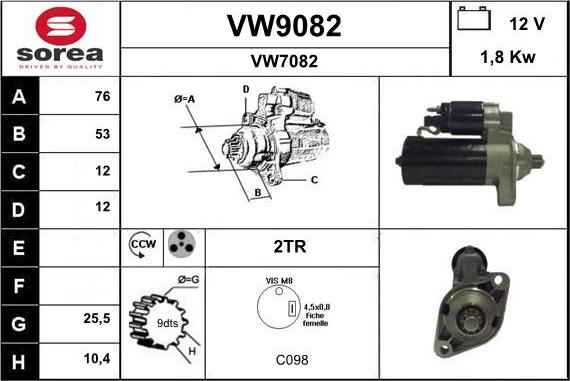 SNRA VW9082 - Стартер autospares.lv