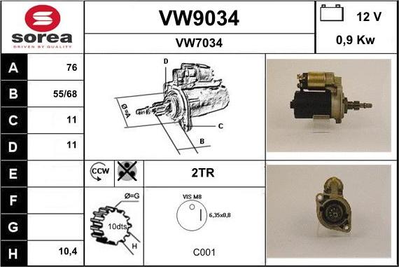 SNRA VW9034 - Стартер autospares.lv