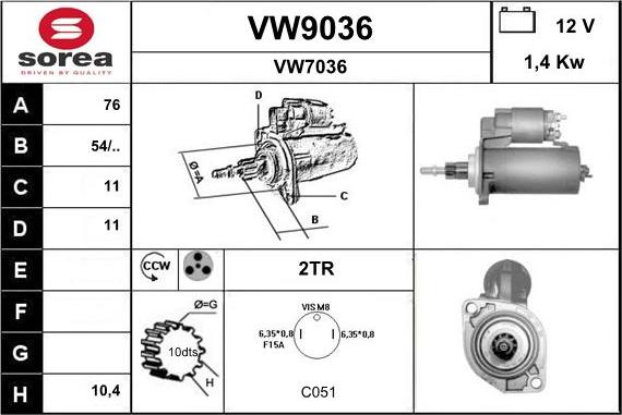 SNRA VW9036 - Стартер autospares.lv