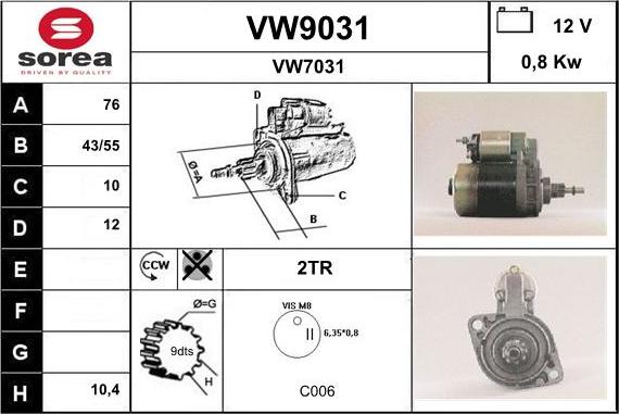 SNRA VW9031 - Стартер autospares.lv