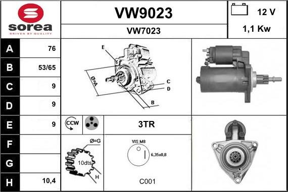 SNRA VW9023 - Стартер autospares.lv