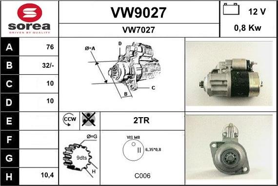 SNRA VW9027 - Стартер autospares.lv