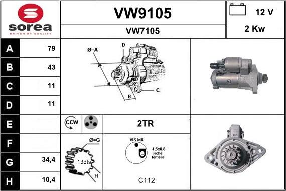 SNRA VW9105 - Стартер autospares.lv