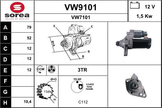 SNRA VW9101 - Стартер autospares.lv