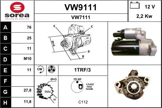 SNRA VW9111 - Стартер autospares.lv