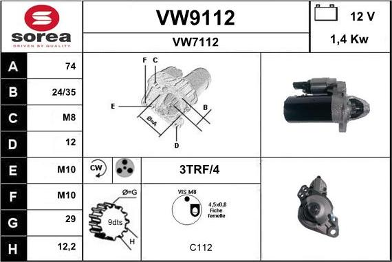 SNRA VW9112 - Стартер autospares.lv