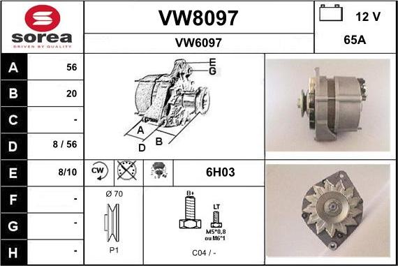 SNRA VW8097 - Генератор autospares.lv