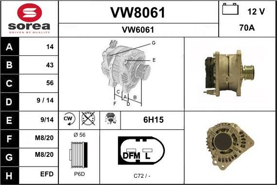 SNRA VW8061 - Генератор autospares.lv