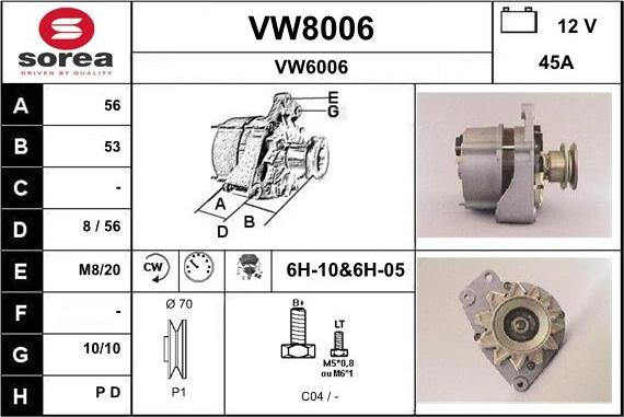 SNRA VW8006 - Генератор autospares.lv