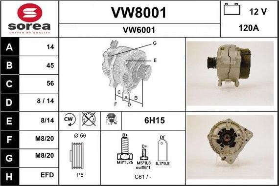 SNRA VW8001 - Генератор autospares.lv