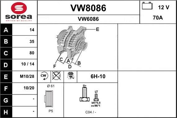 SNRA VW8086 - Генератор autospares.lv