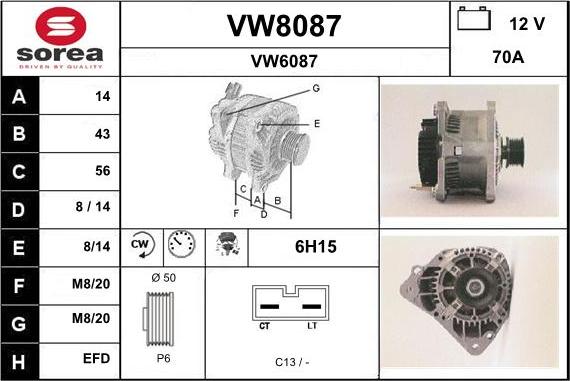 SNRA VW8087 - Генератор autospares.lv