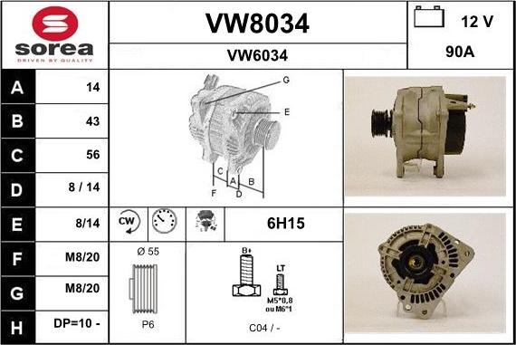 SNRA VW8034 - Генератор autospares.lv