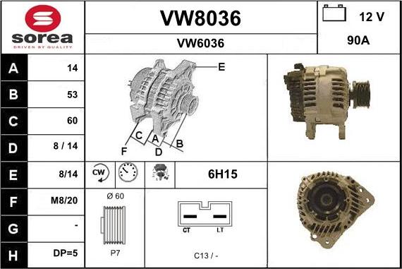 SNRA VW8036 - Генератор autospares.lv